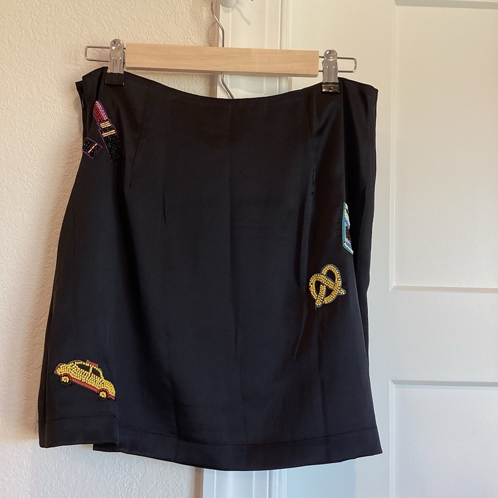 🗽Anthropologie Beaded Mini Skirt Maeve New York City Novelty New 10 Black NYC - Picture 10 of 15